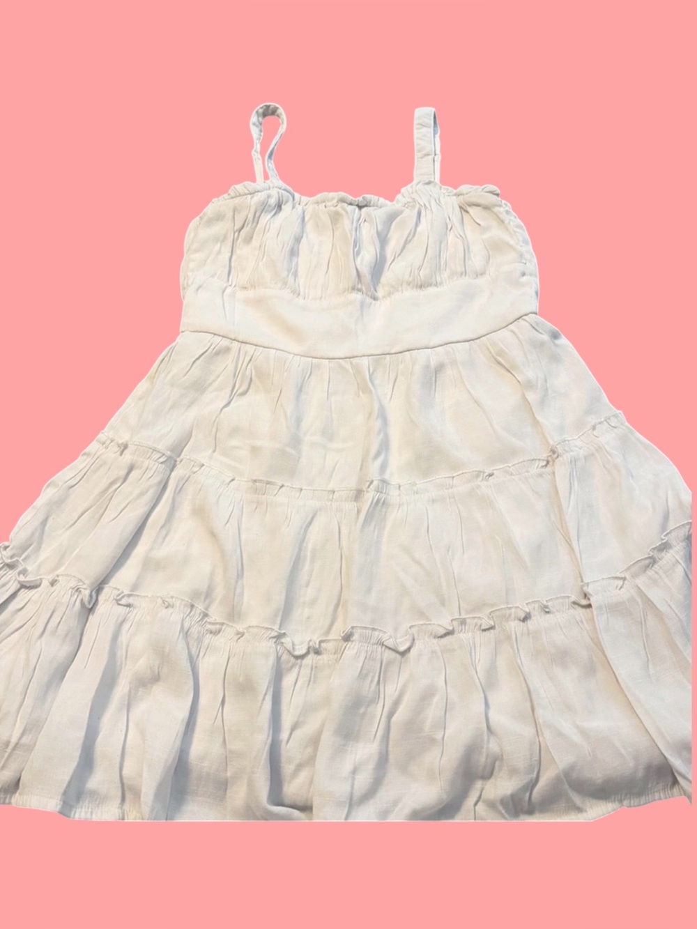 Trixxi ~Square-Neck ~Mini Dress ~Three Tier Waist ~White w/Nice, Flowy, Movement